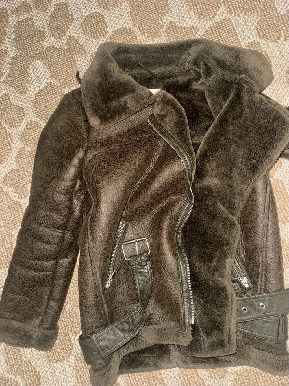 Zara Dark Brown Shearling Moto Jacket